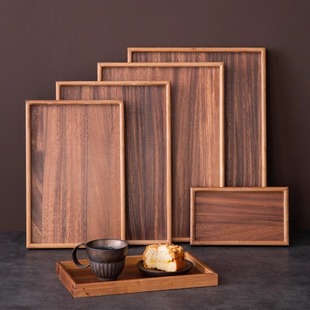 Retro Tableware Cake Snack Wooden Tray Household Storage Water Cup Tea Tray Chinese Kung Fu Tea Set Walnut Tea Tray