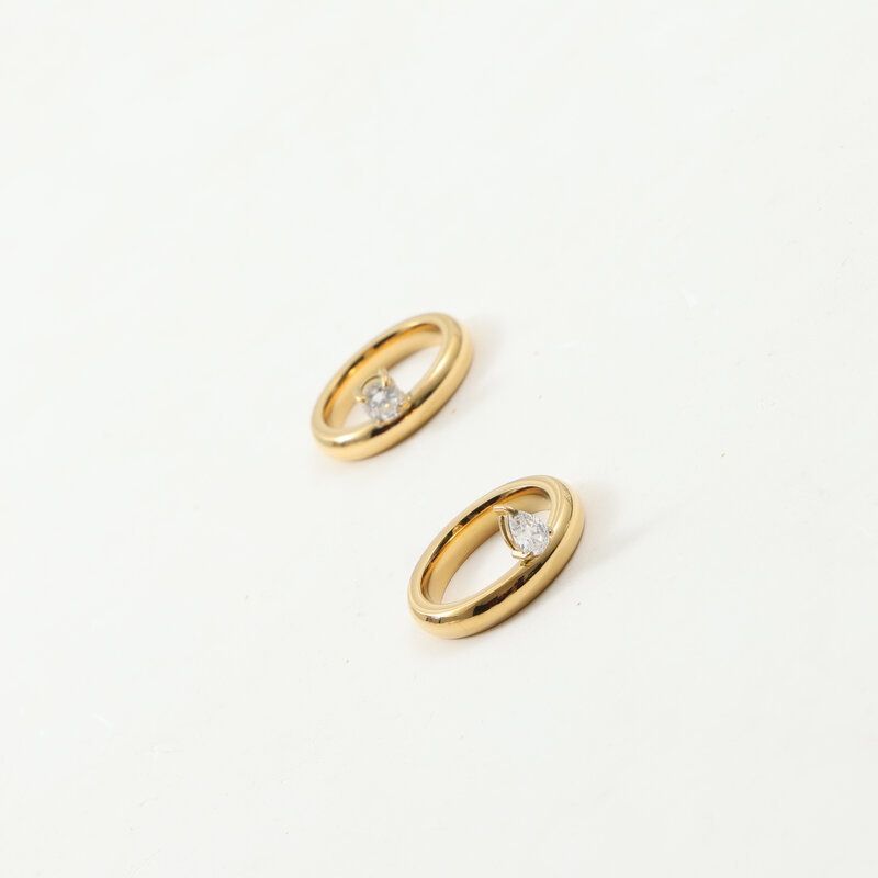 Women's Gender Inlay Design Wholesale Jewelry IG Style Round Water Droplets Titanium Steel Zircon 18K Gold Plated Inlay Rings