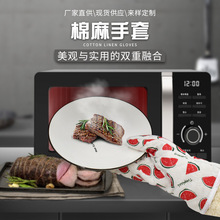 直供新款帆布耐热微波炉手套卡通隔热厨房烤箱防烫手套加厚款