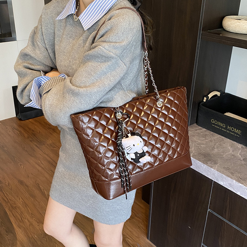 高级质感大容量包包女2025新款秋冬复古单肩包菱格链条通勤托特包|undefined