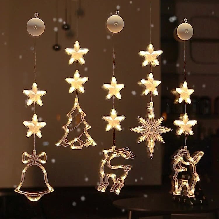 New Christmas Decorative Light String Suction Cup Light Santa Claus Snowman Star Light Window Atmosphere Decoration Wholesale Lanterns