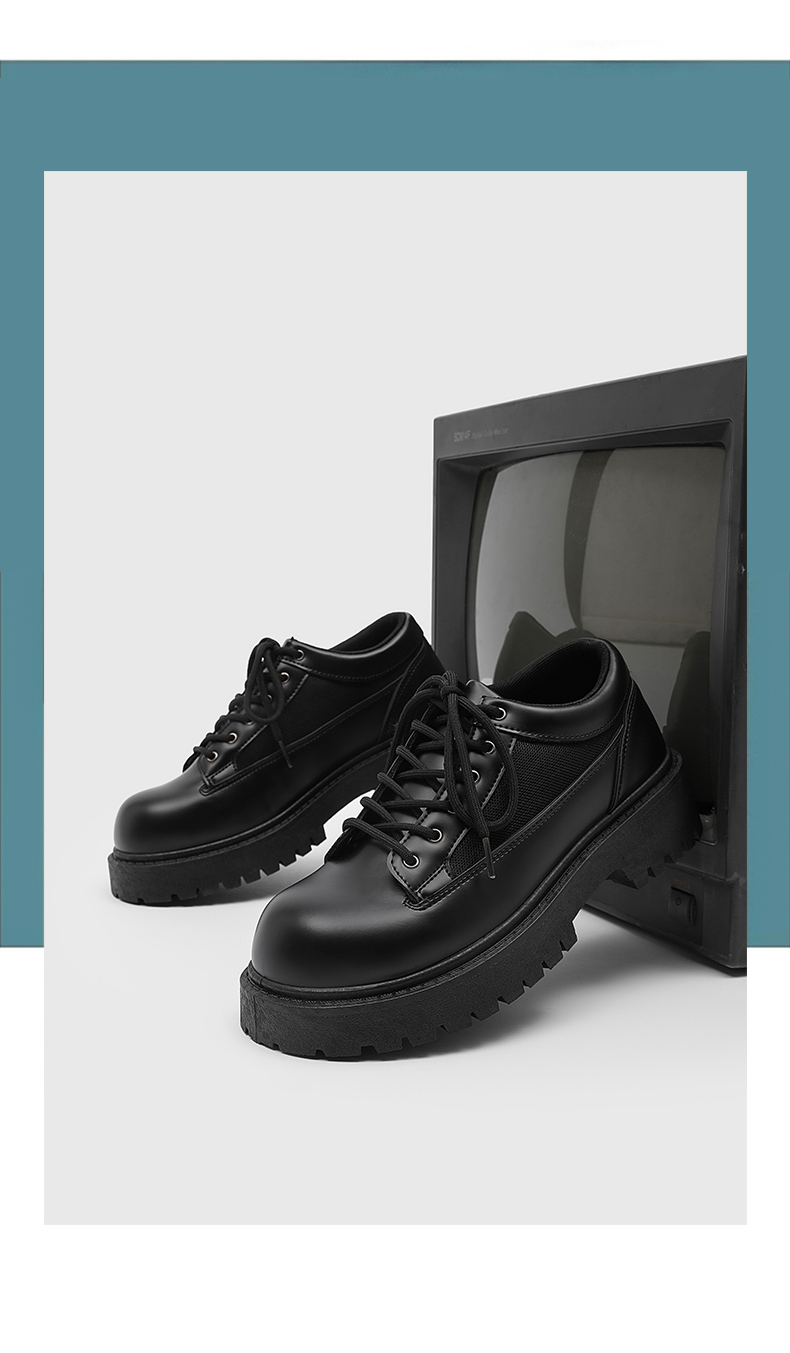 Chaussures Derby noires à semelle épaisse, style britannique, pour homme, idéales pour un mariage ou un costume._voghion.com