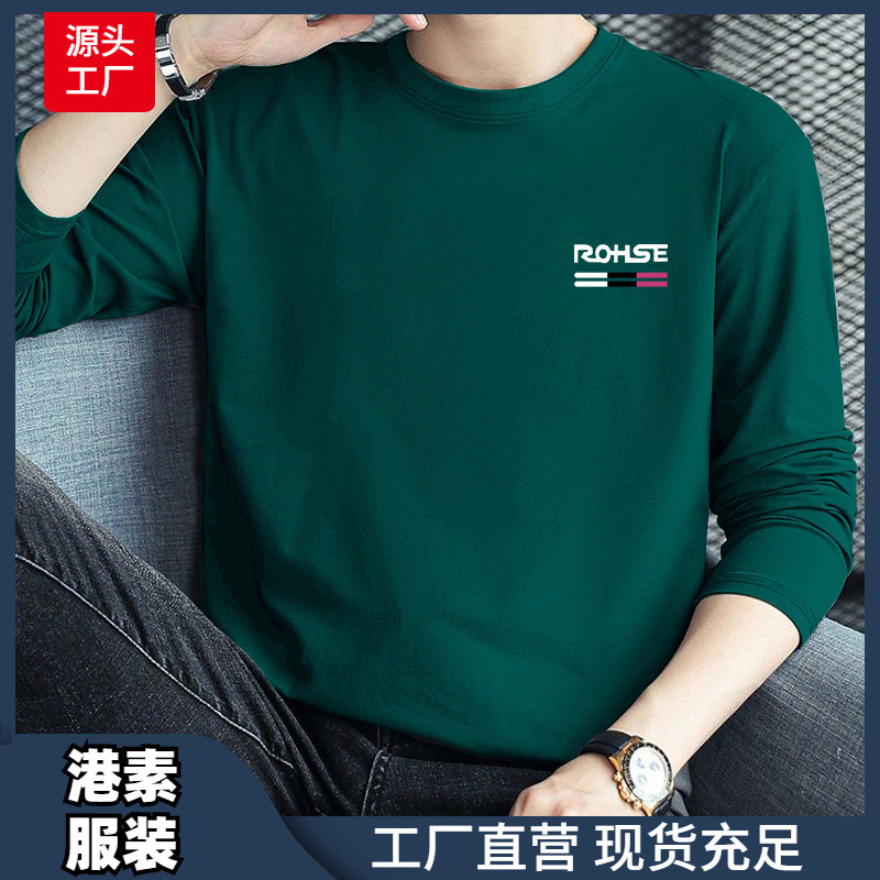 Men's Autumn New Long-sleeved T-shirt Fashion Casual Round Neck Printed plus size T-shirt Top Slim Fit Base Shirt
