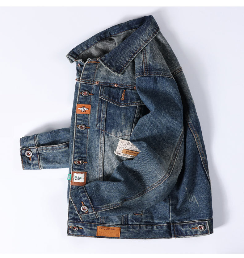 Men's Denim Jacket Embroidered Loose Fit Washed Cotton Outerwear_voghion.com