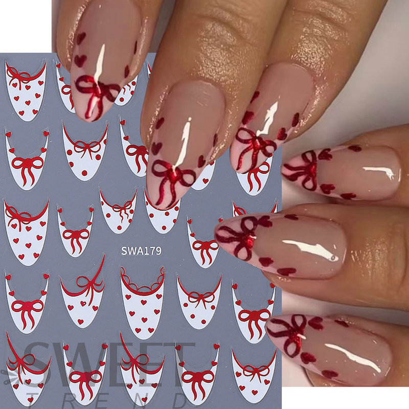 2026 Cross-Border New Nail Art Stickers Ins Popular Popular Simple French Bow Valentine's Day Nail Decals