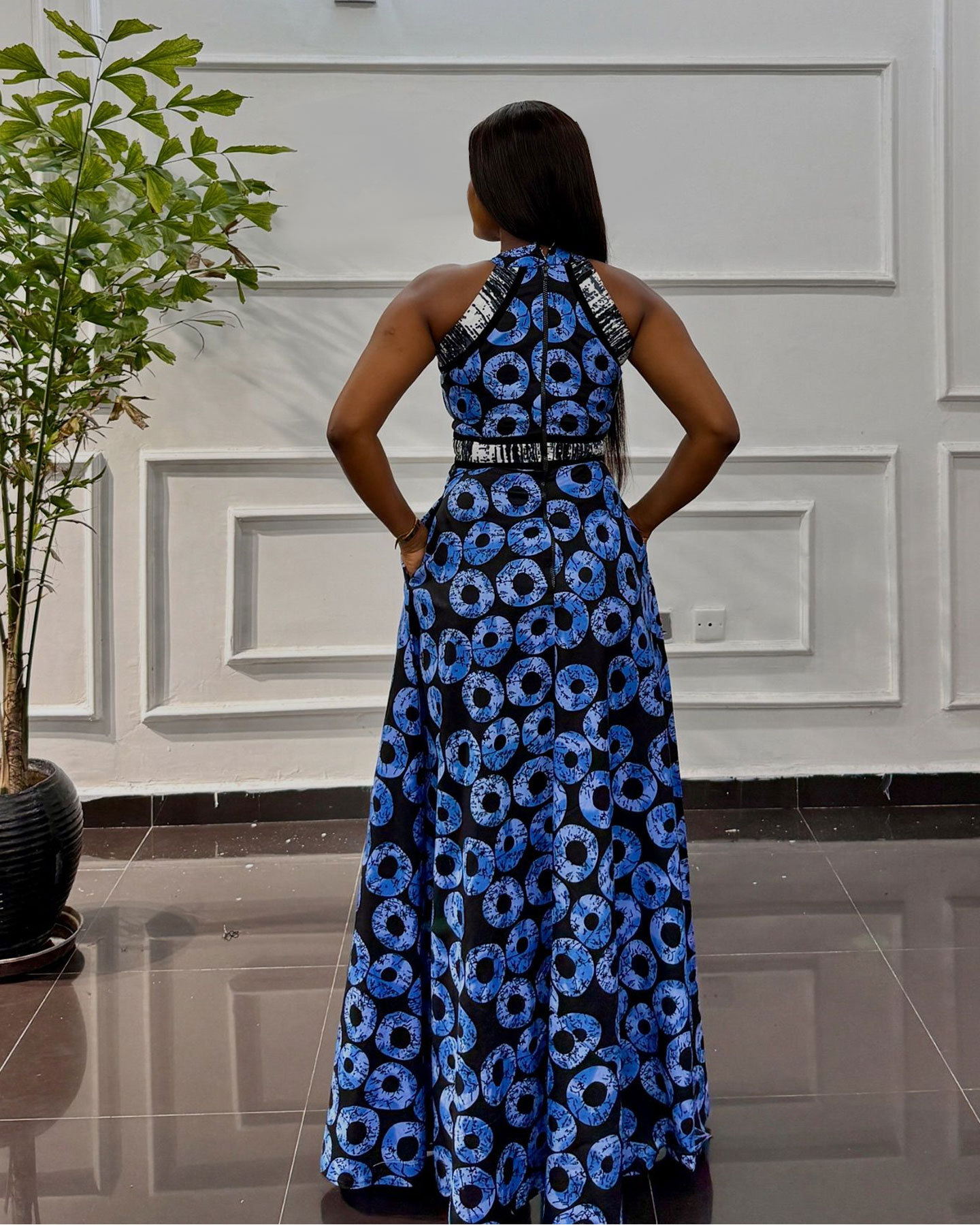 Women's Printed A-line Dress With Fitted Waist And Front Slit_voghion.com
