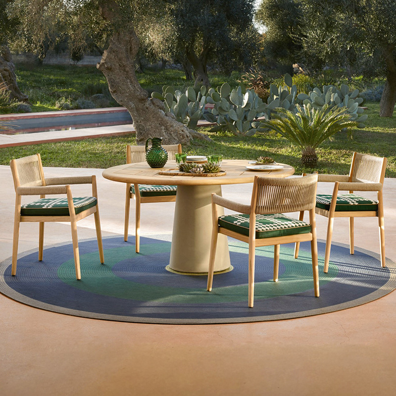 Ocio al aire libre patio de caña mesa y silla jardín balcón al aire libre impermeable anti-corrosión muebles de mesa de teca