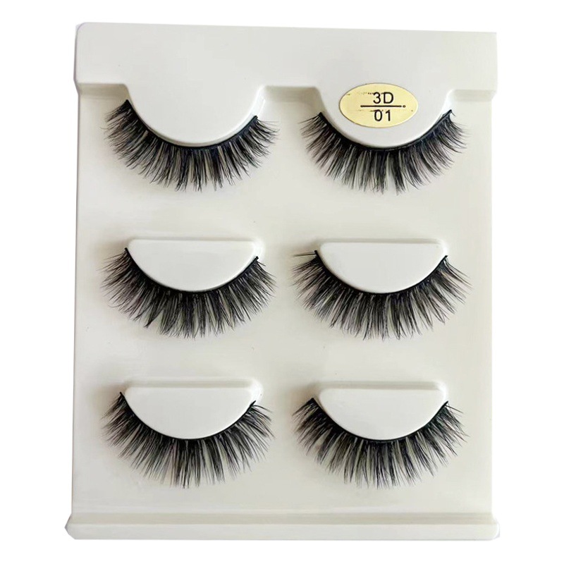 3D pestañas postizas gruesas exageradas Tridimensional Suave 3 pares de comercio exterior Cruz natural duro tallo pestañas postizas fábrica al por mayor