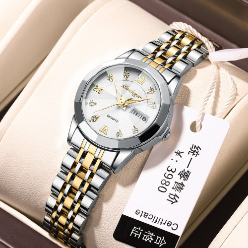 Swiss brand new women's watch waterproof luminous dual calendar watch female live broadcast foreign trade drop shipping