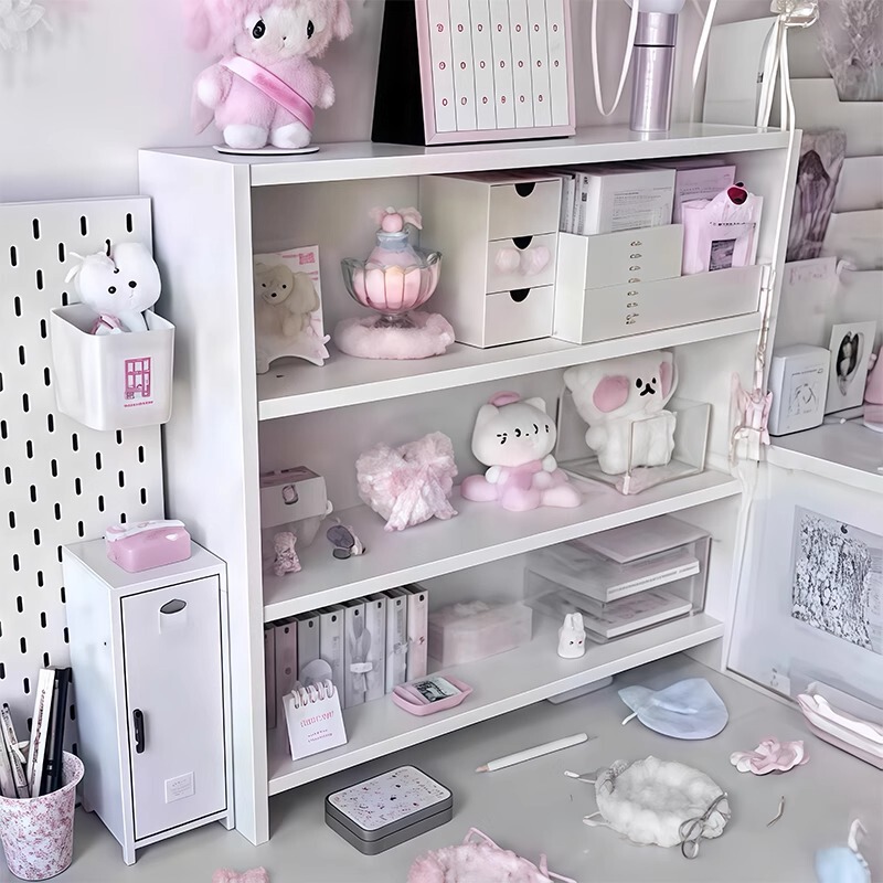 Desktop Bookshelf Cream-Style Vertical Multi-Layer Storage Rack for Girls' Desks, Display Rack, Storage Cabinet, Student Desk Cabinet