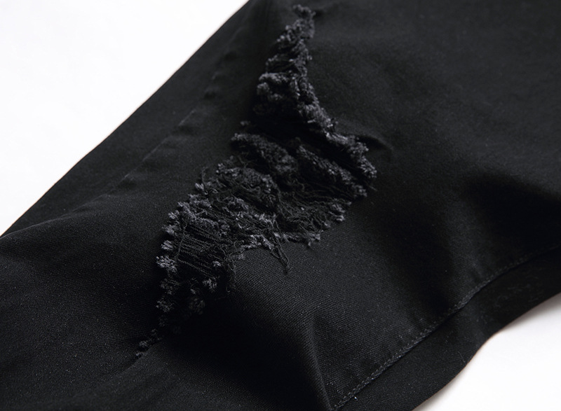 Calça jeans masculina nova, desgastada, moderna e casual, com perna reta elástica_voghion.com