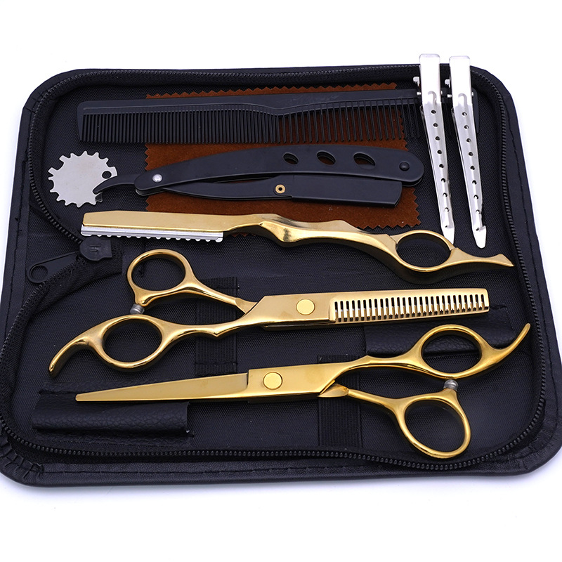 Directo de fábrica de acero inoxidable tijeras del pelo estilista de pelo especial tijeras planas pelo roto fino diente tijeras hogar corte de pelo