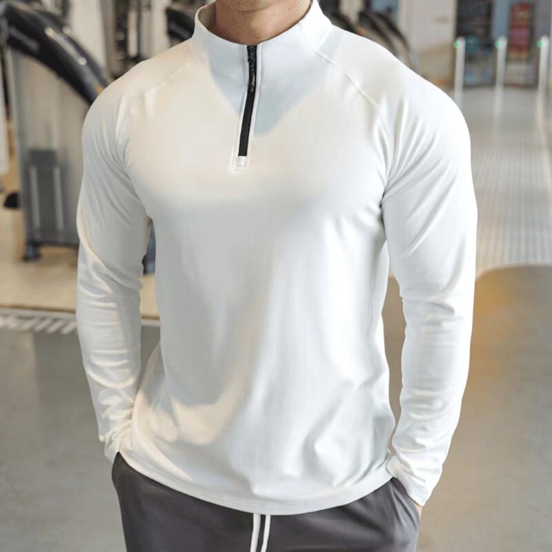 New Autumn Men's Long-Sleeve Half-Zip High-Elastic Basketball Sports Fitness Solid Color Quick-Dry Breathable Trendy Slim Fit Fashion