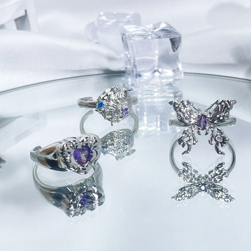 10g Weight Zircon Inlay Material Open Rings Classification Adjustable Ring Size 1 Piece Quantity Daily, Street Occasion Copper Material Star, Heart Shape, Butterfly Pattern Women's Gender Plating, Inlay Design IG Style, Cool Style Style Wholesale IG Style Cool Style Star Heart Shape Butterfly Copper Plating Inlay Zircon Open Rings 5