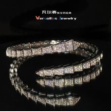 VersaTiktok高定超闪8A锆石蛇骨手镯白铜镀真金5层轻奢开口手环女