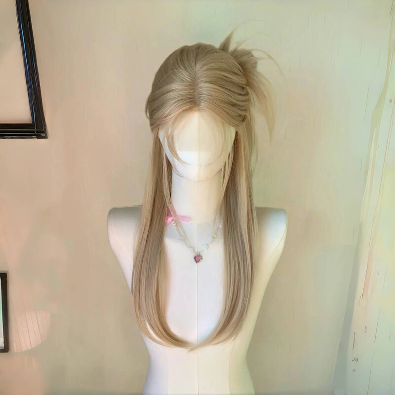 Kony High-Quality Light Blonde Lace Wig, Long Straight Hair, Fashionable Summer Hair Color That Enhances Complexion, Women's Wig