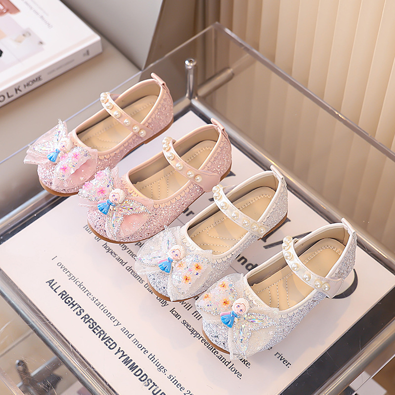 Girls' Leather Shoes Spring Elsa Princess Shoes Little Girls Soft Sole Crystal Shoes Girls 2-9 Years Old Dress Shoes
