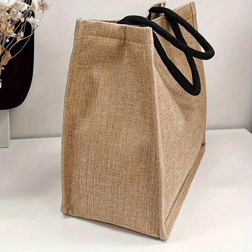 Nana printed letter linen tote bag, durable women's casual handbag, student office commuting linen bag, shopping bag