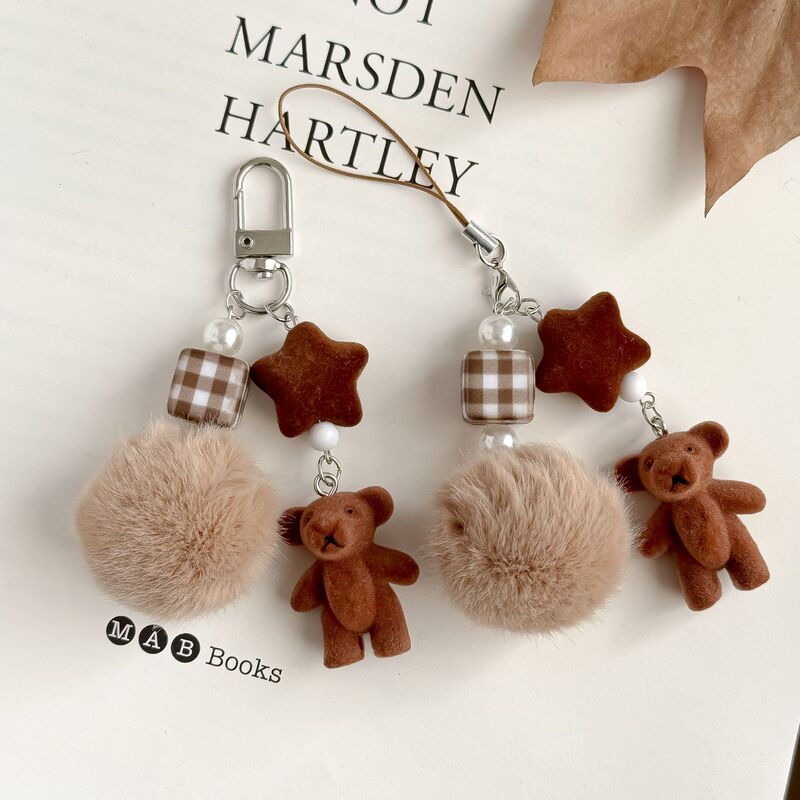 Cute Bear Pendant Plush Dog Car Keychain Handmade Braided Rope Pom-Pom Bag Accessory Korean Style Ins