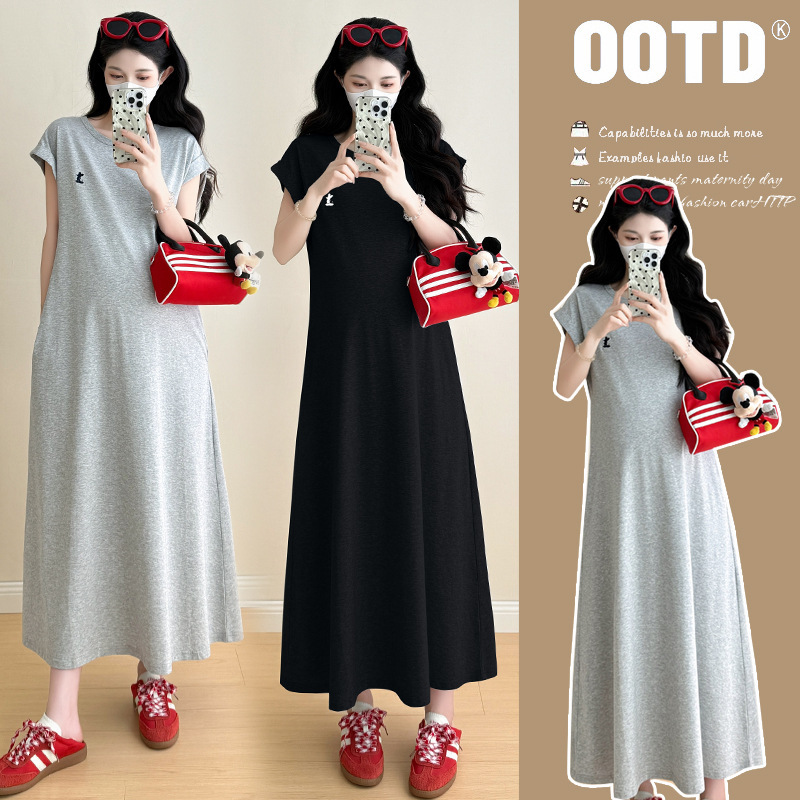 Maternity Wear Summer Trendy Mom New Embroidered Korean Style Fashionable High-End Loose Long Slimming Age-Reducing Dress