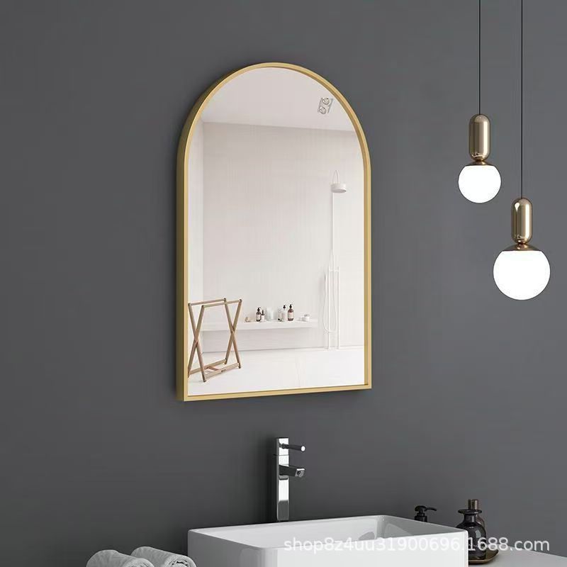 浴室镜拱形壁挂墙洗手间酒店金边椭圆形艺术卫生间镜子北欧轻奢