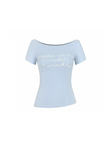 Pure Desire Letter Print Short Sleeve T-Shirt for Women 2025 Summer Slimming Fashionable Cute Sexy Off-Shoulder Blouse