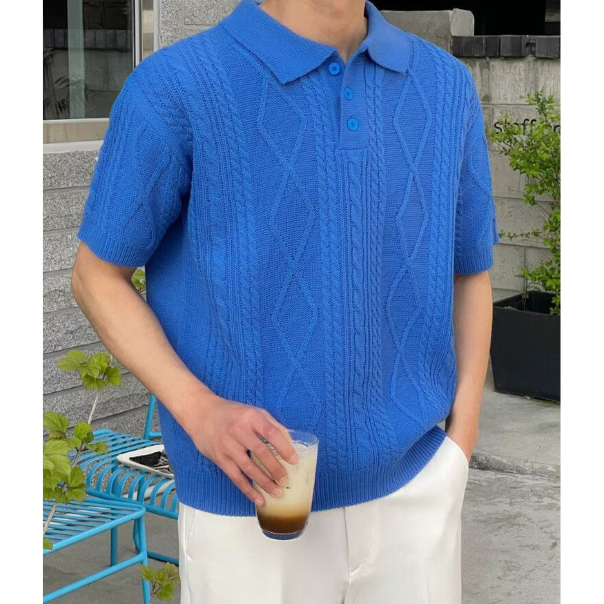 Polo camiseta camiseta de punto camiseta de manga corta camiseta de hombre estereoscópico torsión flor vieja viento de verano fábrica transfronteriza al por mayor