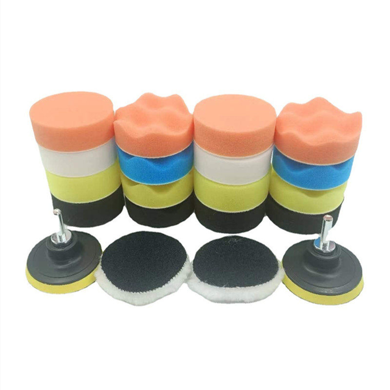 汽车美容打蜡海绵盘套装抛光轮自粘羊毛球海绵轮3寸22件套现货供