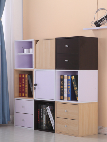 Bookshelf with door, grid cabinet, freely combinable square cabinet, storage cabinet under the stairs, lockable, heavy-duty