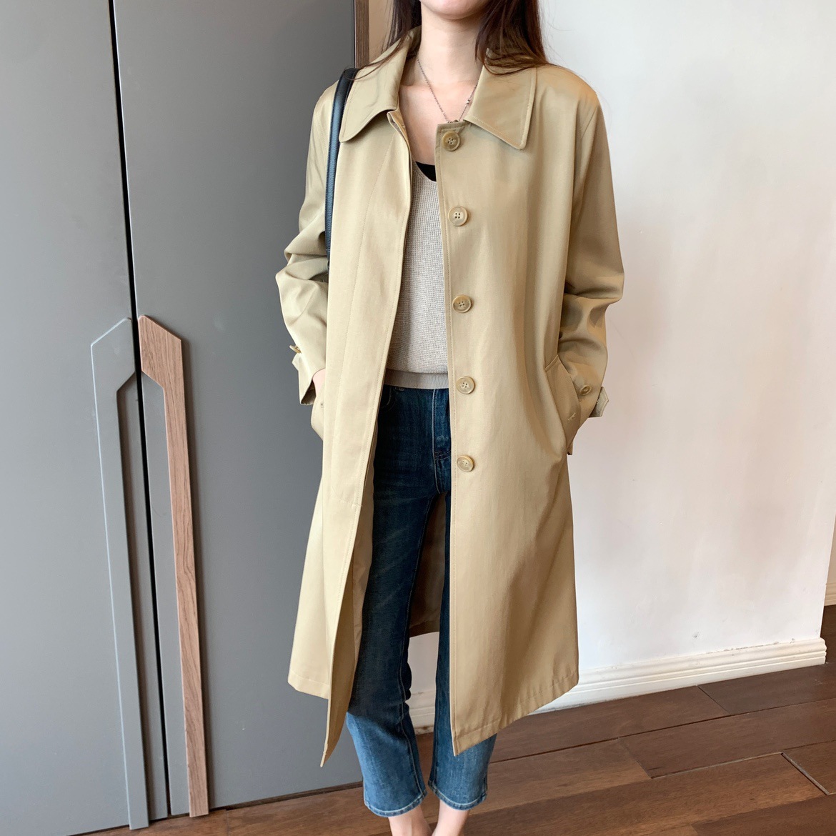 【Platinum Vine】26 Spring New Quality Delicate Smooth Crisp Textured Mid-Length Pleated Trench Coat for Women
