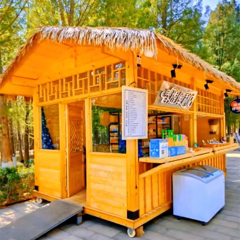 Anticorrosive Wood Wooden House Antique Solid Wood Courtyard Net Celebrity Thatched House Outdoor Scenic Spot New Chinese Style Mobile Stall Kiosk