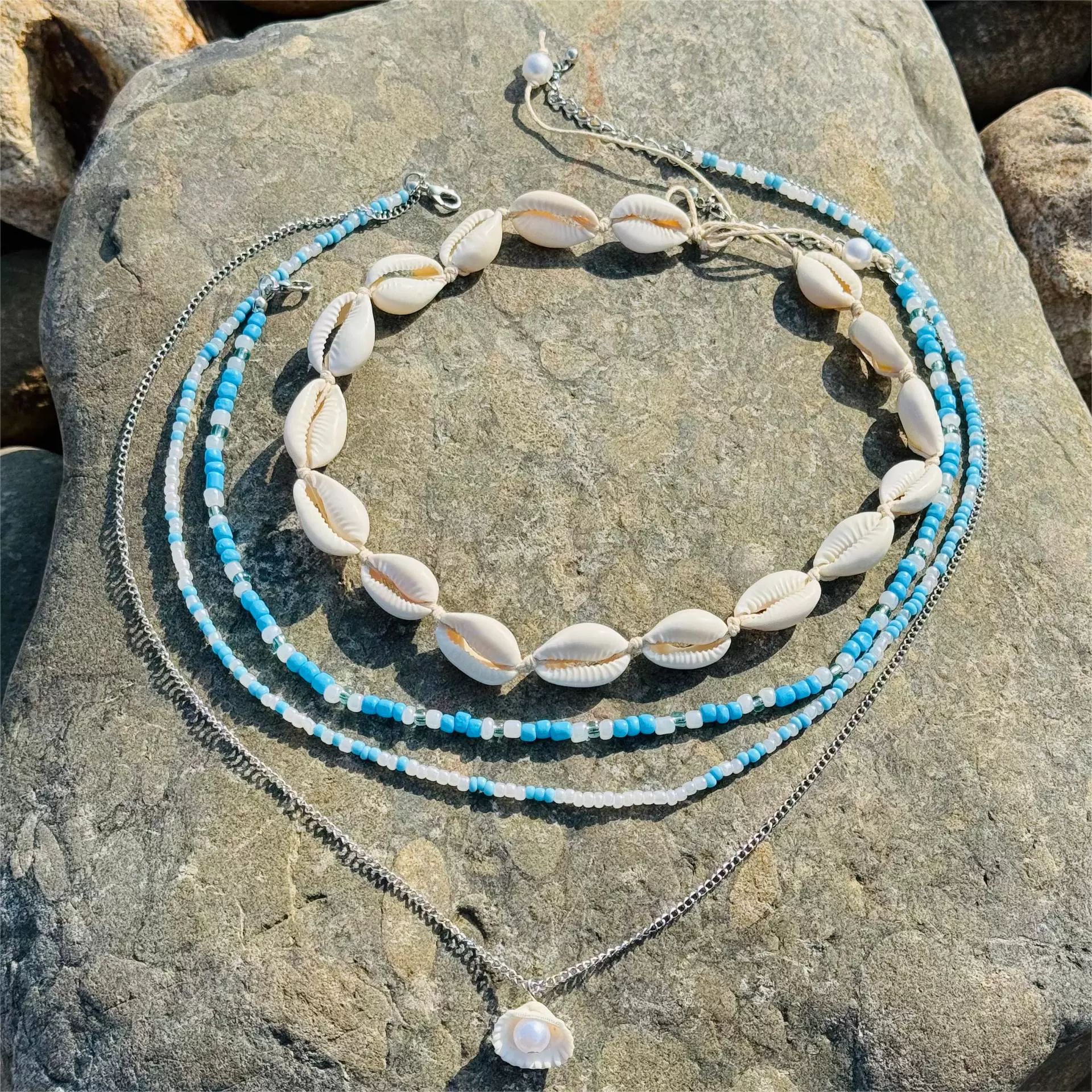 (Cross-border trading), beach accessory, necklace from pearl, chain, marine set
