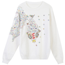 秋冬2023新款重工金鱼钉珠亮片刺绣拼接甜美修身圆领套头针织衫女