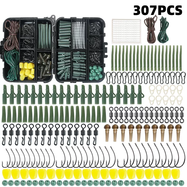 Cross-border 307 pieces of European-style fishing library European-style carp fishing accessories suit corn hook bean-blocking swivel fishing gear