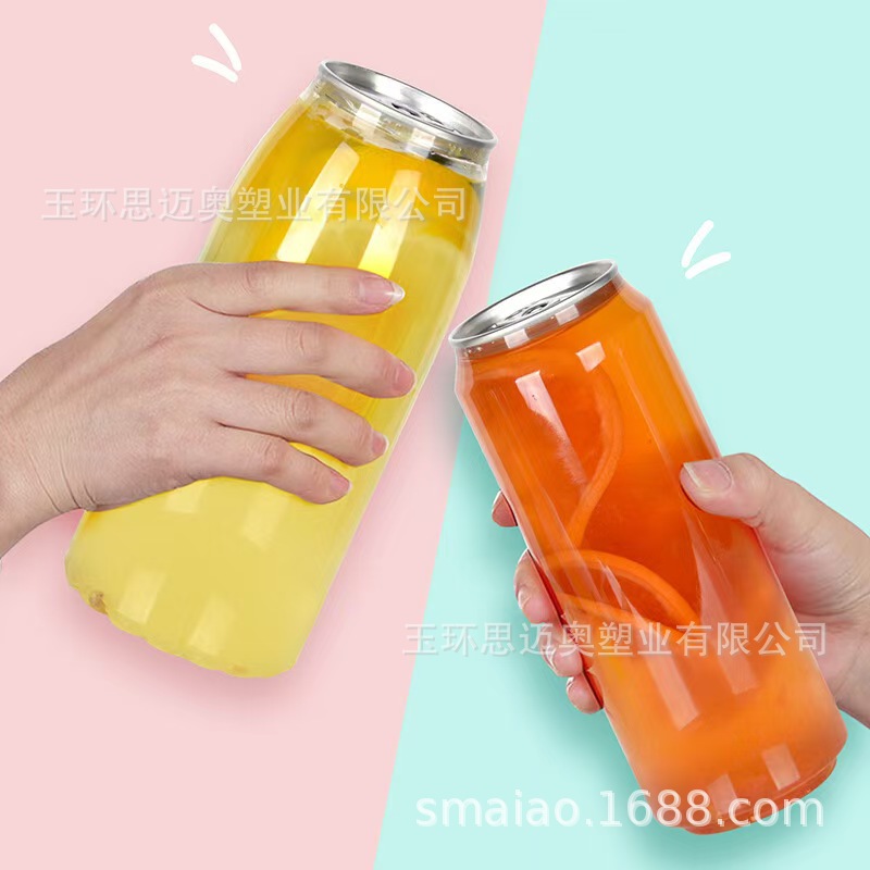 Botellas de plástico desechables de calidad alimentaria para bebidas enlatadas, refrescos, latas de soda, botellas de embalaje de té con leche comerciales de moda