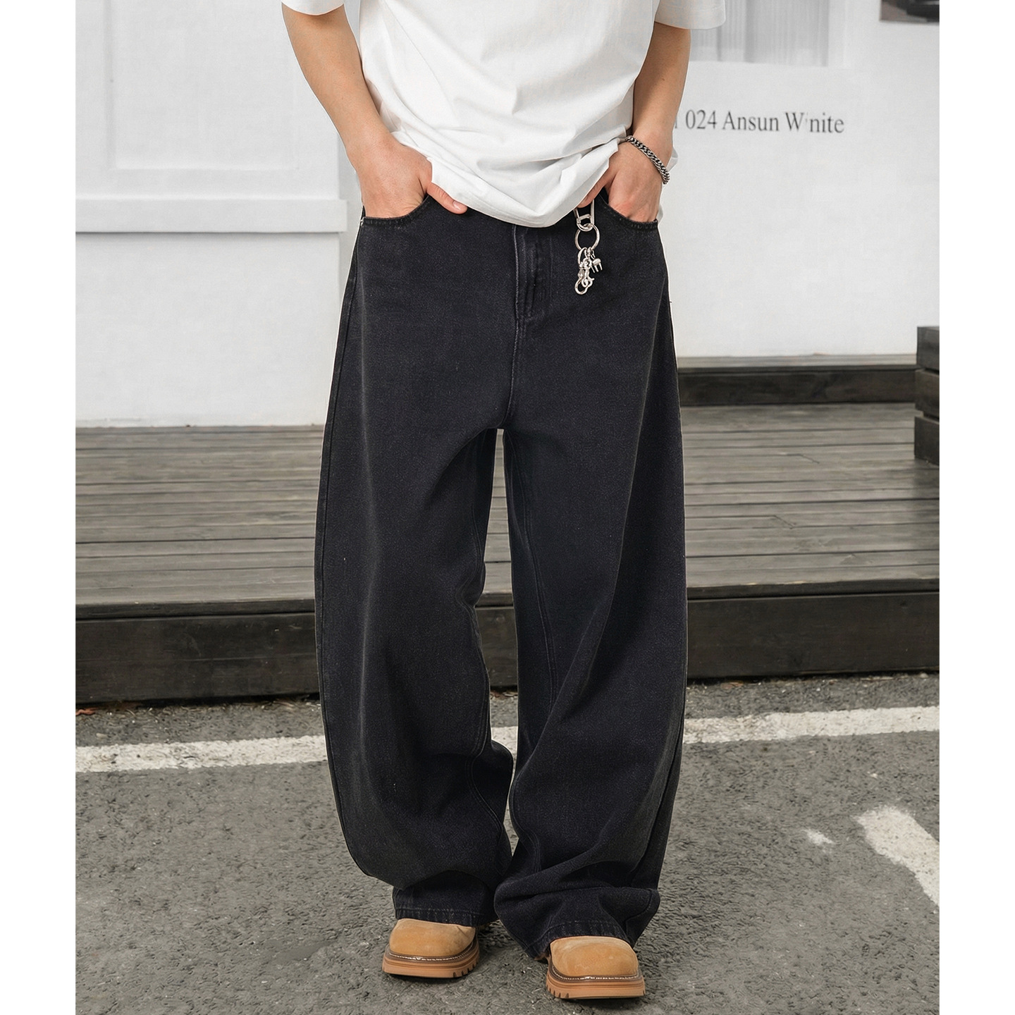 Vintage Washed Black Denim Jeans For Men - Relaxed Fit Straight Leg Casual Trousers With High Street Style_mkmklike.com