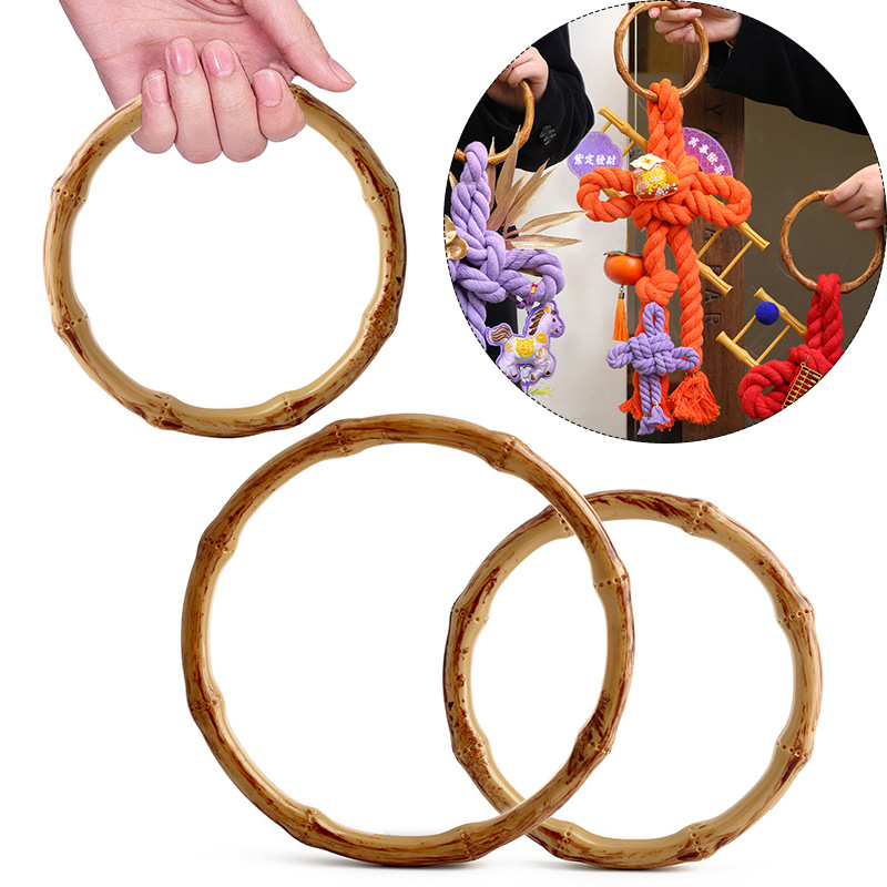 2026 Year of the Horse Wavy Knot Light-Colored Imitation Bamboo Ring Handgrip Accessories New Bamboo Ring Door Hanger New Year Decoration Handle Hanging Ornament