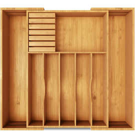 可伸缩刀具盒竹制可调分格式西餐用具餐具托盘家用厨房用品收纳盒