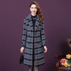 実写格子コート女性2023年冬の新型ファッション中年の母親服の中の長さの修身ラシャコート