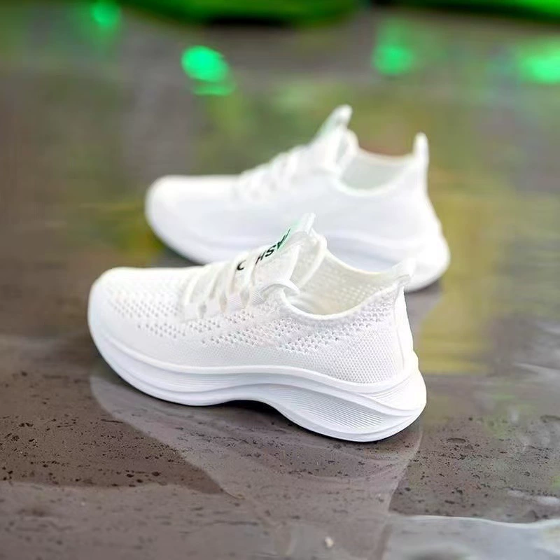 Дропшиппинг новых женских повседневных туфель с вязаной подошвой, удобной спортивной обуви на мягкой подошве, модной легкой студенческой обуви, белых туфель.