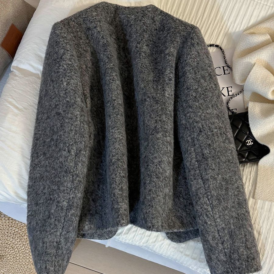 Chaqueta de Lana Sintética para Mujer de Poliéster con Botones para Invierno