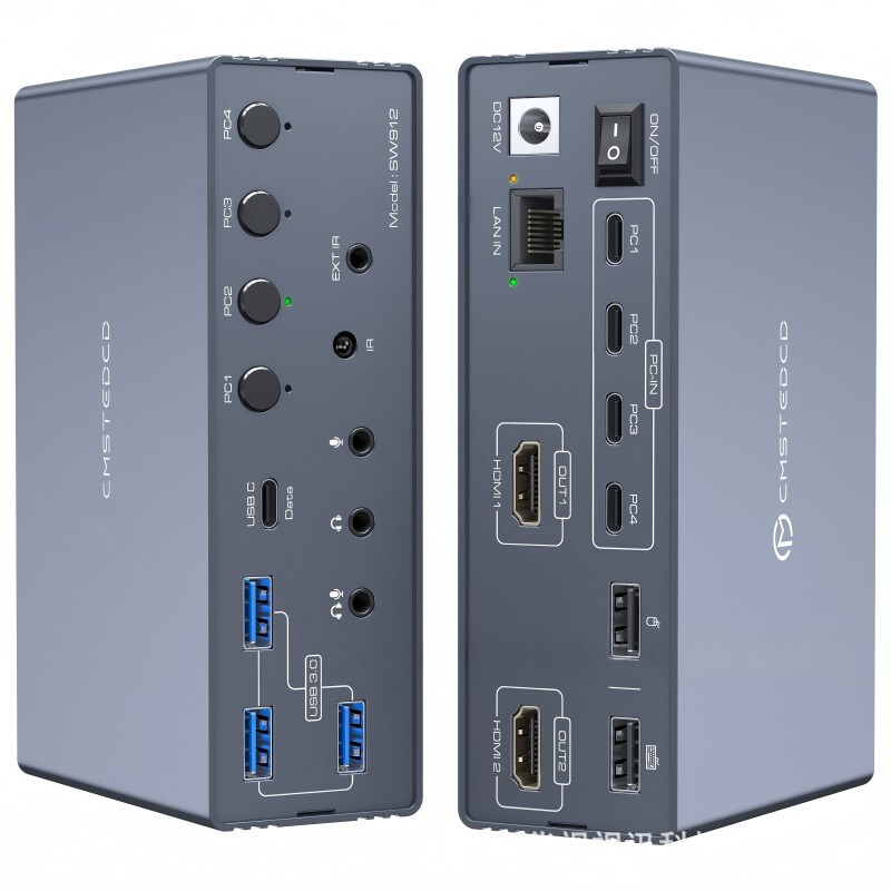 4 Type-C Inputs, 2 Hdmi2.0 Outputs + 1000m Network + 2 Usb2.0 Ports + 3 Usb3.0 Ports 4 Type-C Inputs, 2 Hdmi2.0 Outputs + 1000m Network + 2 Usb2.0 Ports + 3 Usb3.0 Ports