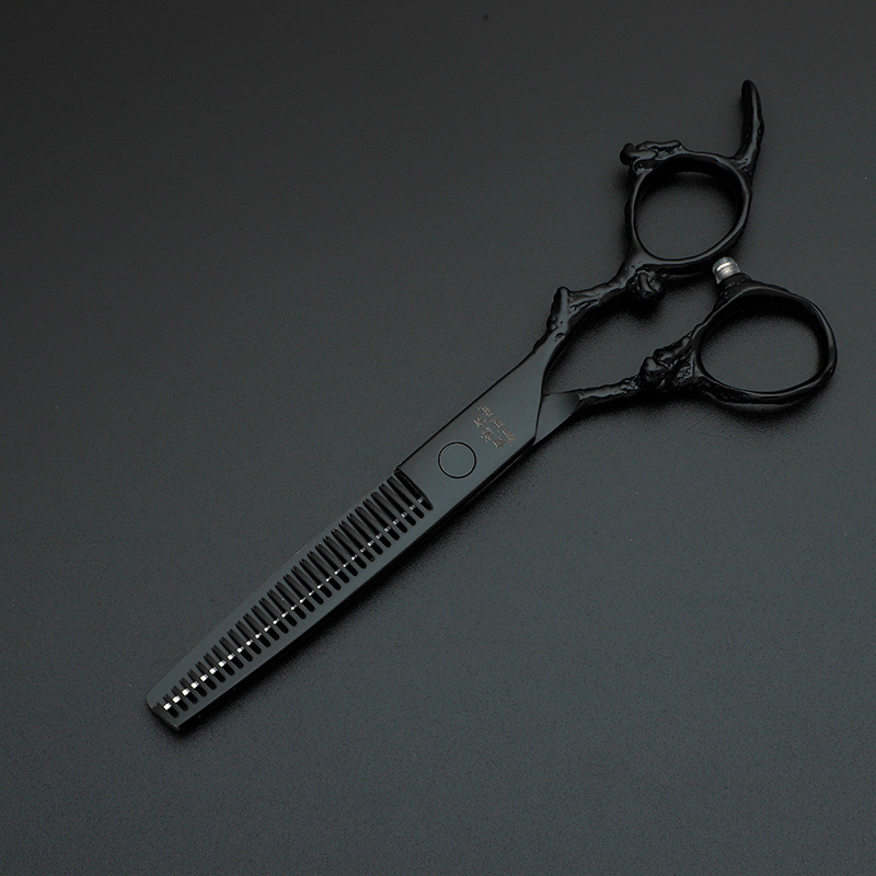 6 pulgadas tijeras de corte de pelo de mango negro dragón tijeras de corte de pelo conjunto tijeras de dientes tijeras de mano tijeras de corte de pelo ligeras de grado profesional