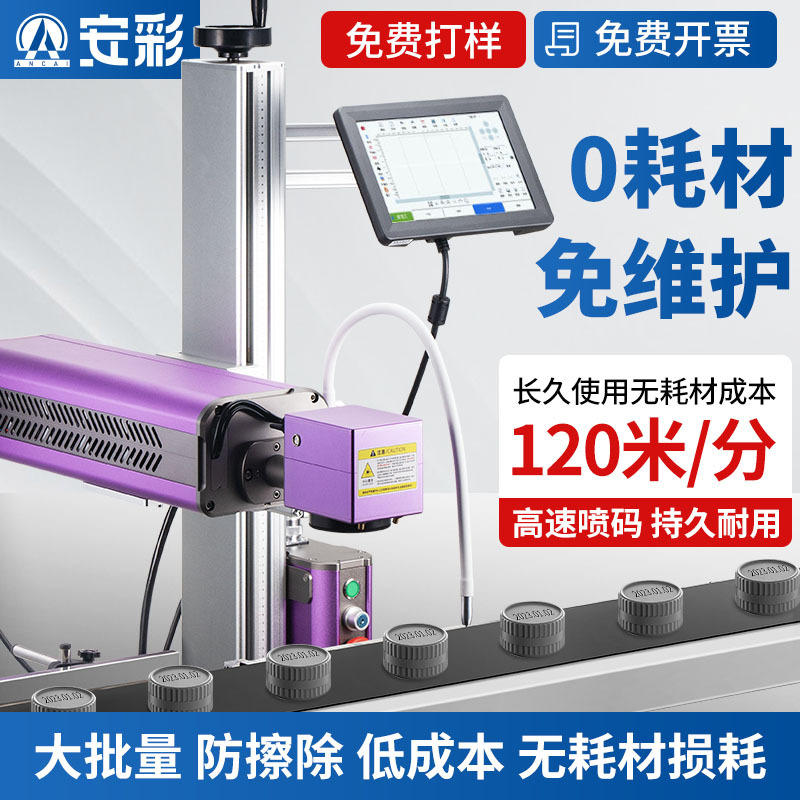 全自动流水线激光打码机打生产日期图形二维码金属铭牌瓶子纸箱