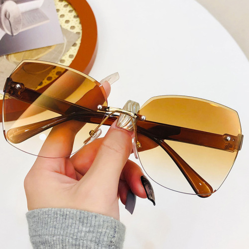 New Fashion Rimless Sunglasses for Women and Men, Trendy UV Protection Aviator Sunglasses, Wholesale Ocean Style Sunshades