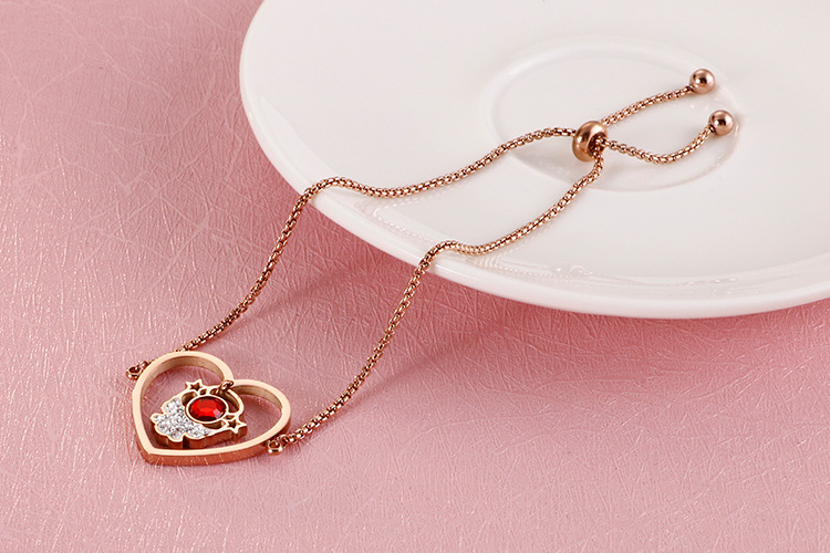 18K Real Gold Plated Plating Material Trend Diamond-studded Titanium Steel Bracelet Exquisite Heart-shaped