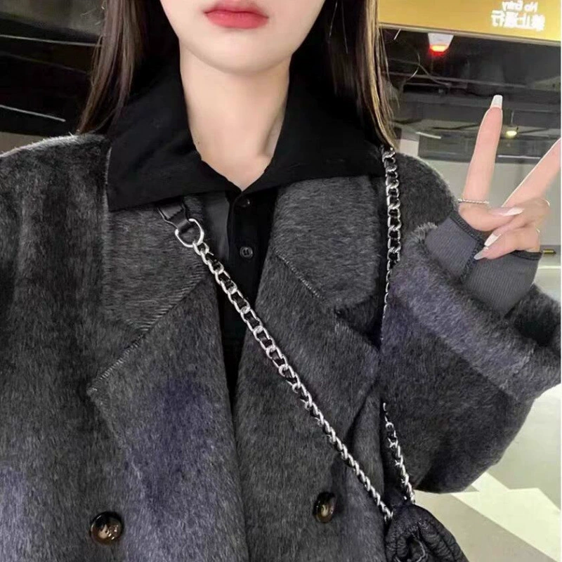 Double-sided woolen demi-season long jacket, cashmere, Korean style, loose fit, mid-length, plus size