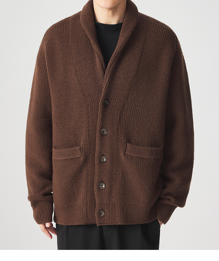 Áo khoác dệt kim len Merino nam tay raglan cổ lọ — Màu be chi tiết 19