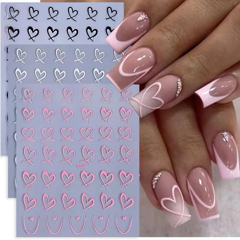 Cross-border Valentine's Day nail art stickers wholesale new gold silver heart-shaped love French 3D nail adhesive stickers Cross-border Valentine's Day nail art stickers wholesale new gold silver heart-shaped love French 3D nail adhesive stickers