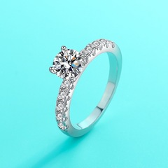 跨境專供s925純銀微鑲四爪莫桑石戒指女D色1克拉指環婚戒廠家直銷